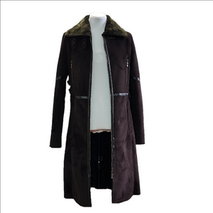 VINTAGE BALMAIN brown faux suede faux leather long coat